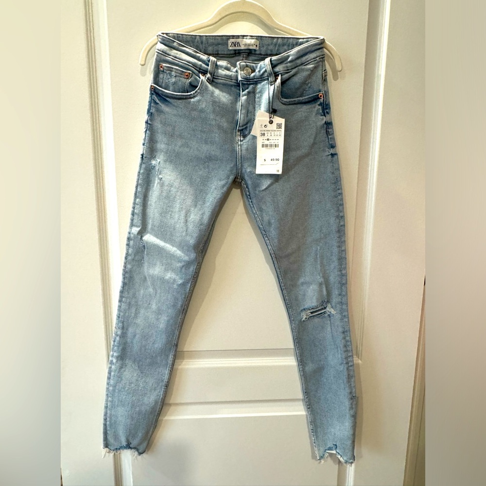 Zara light blue distressed jeans